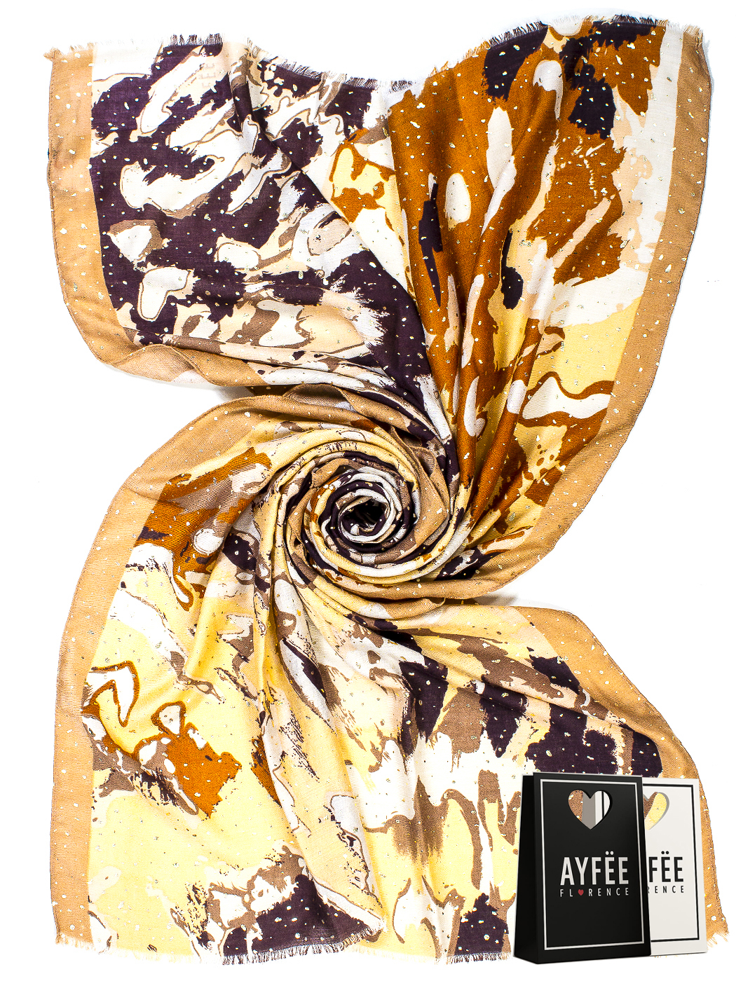 STOLA STAMPA ABSTRACT FANTASY CON GLITTER, CM 90*180, 100% VISCOSE, MADE IN PRC   - BEIGE